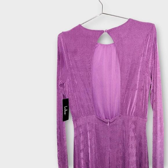 Lulus Womens Dress Sz Medium Maxi Purple Jersey Backless Long Sleeves Retro 20s‎ - Picture 9 of 16